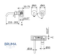 MEDIDAS MONOMANDO LAVABO MURAL X-ALPHA2 BRUMA